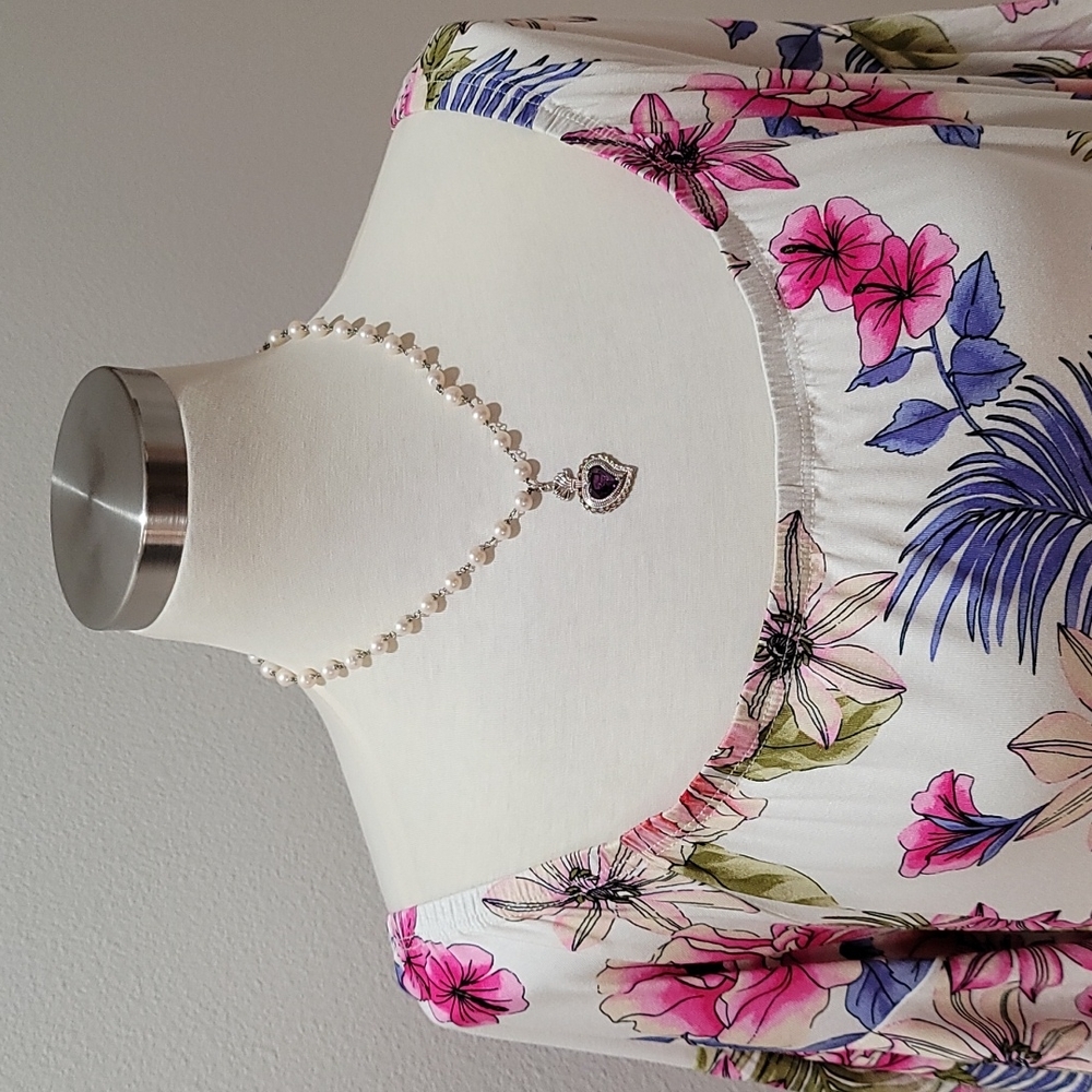 e. Luna OFF SHOULDER FLORAL PRINT SHORT BELL SLEEVE PEASANT TOP BLOUSE SHIRT 3X - Picture 3 of 10